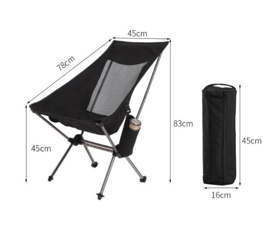 Black Lightweight Portable Folding Camping Chair - High-Back Aluminum Alloy Moon Chair with Oxford Fabric, Side Pocket & Carry Bag for Outdoor, Beach, Fishing