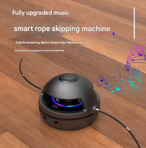 White Smart Electric Jump Rope Machine with Bluetooth Music, Remote Control & LED Lights