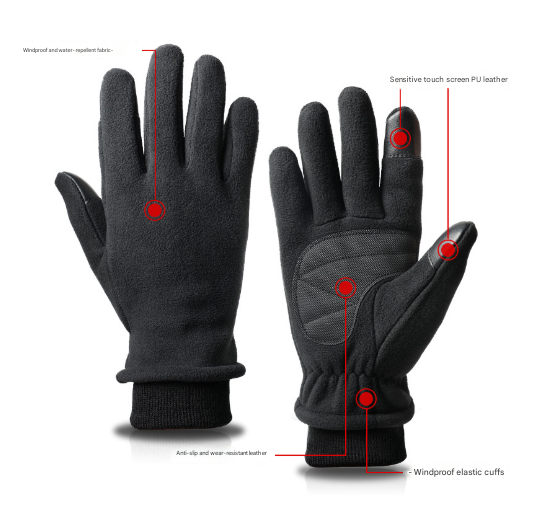 L Red Warm Windproof Touchscreen Gloves - Anti-Slip Grip for Winter Cycling & Outdoor Sports