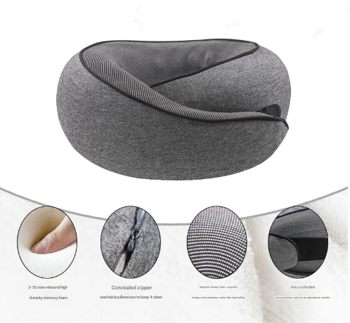 Navy Blue Ergonomic Memory Foam Travel Neck Pillow - U-Shaped Support for Naps & Journeys