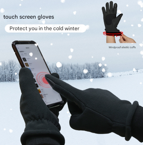L Purple Warm Windproof Touchscreen Gloves - Anti-Slip Grip for Winter Cycling & Outdoor Sports