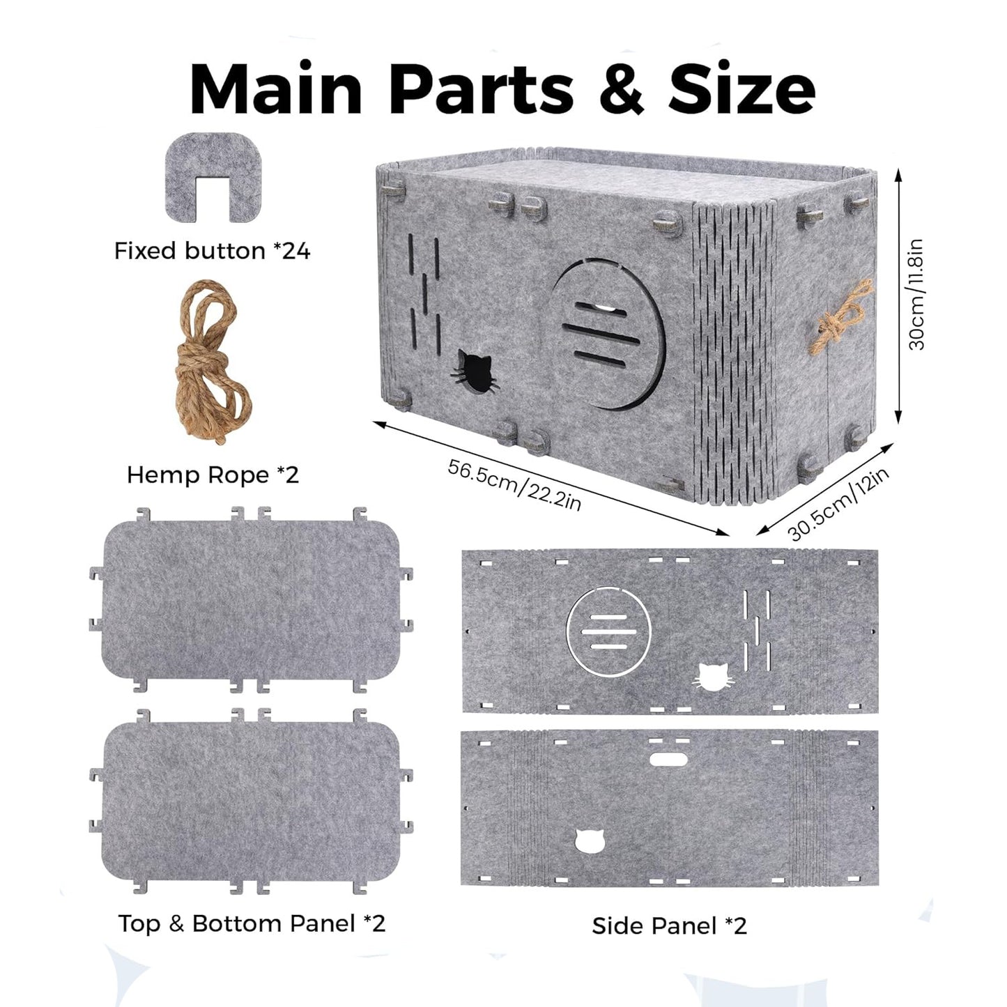 Felt Cat House - Detachable Foldable Breathable Pet Bed for Cats and Small Dogs, 45x35x35cm