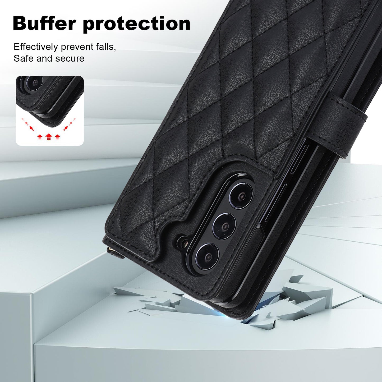 White Galaxy Z Fold4 Multi-Functional Leather Wallet Case for Samsung Z Fold Series - Crossbody with Pen Slot, Quilted Design Pen Not Included