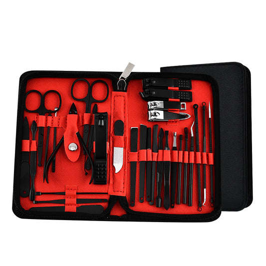 30-Piece Professional Manicure & Pedicure Set,Stainless Steel Grooming Kit(black-red)