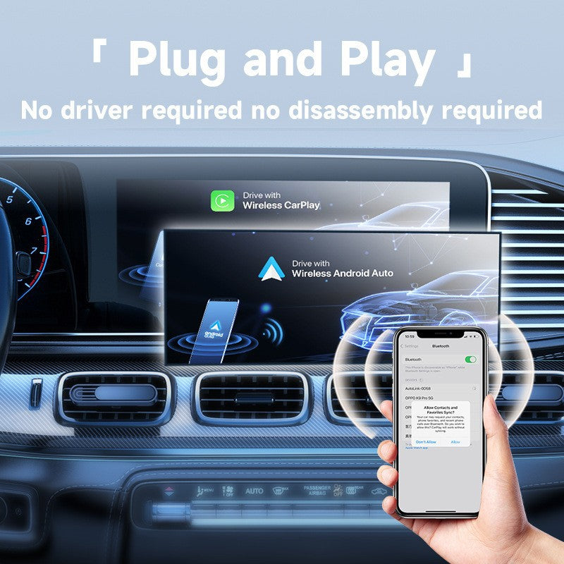 2-in-1 Wireless CarPlay & Android Auto Adapter - Plug & Play Dongle for Cars(Applicable to iPhone-Black)