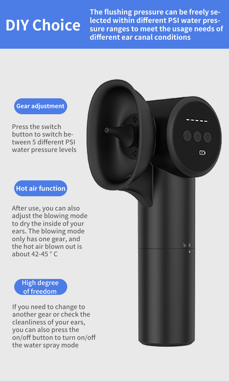 Automatic Electric Ear Wax Removal & Irrigation System - 5 Modes, USB-C, Hot Air Drying(white)