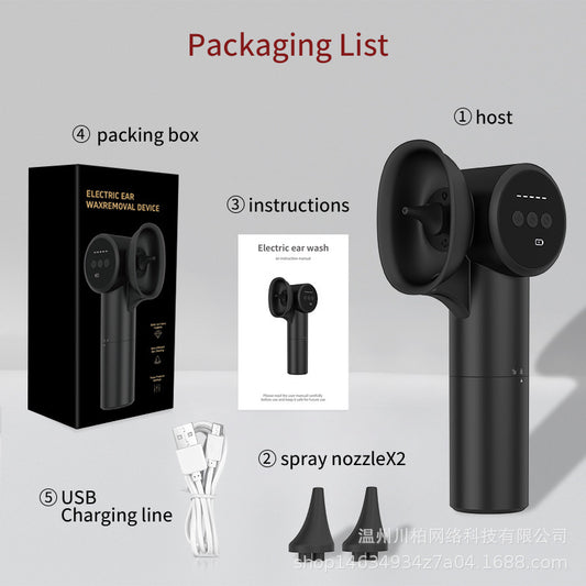 Automatic Electric Ear Wax Removal & Irrigation System - 5 Modes, USB-C, Hot Air Drying(black)