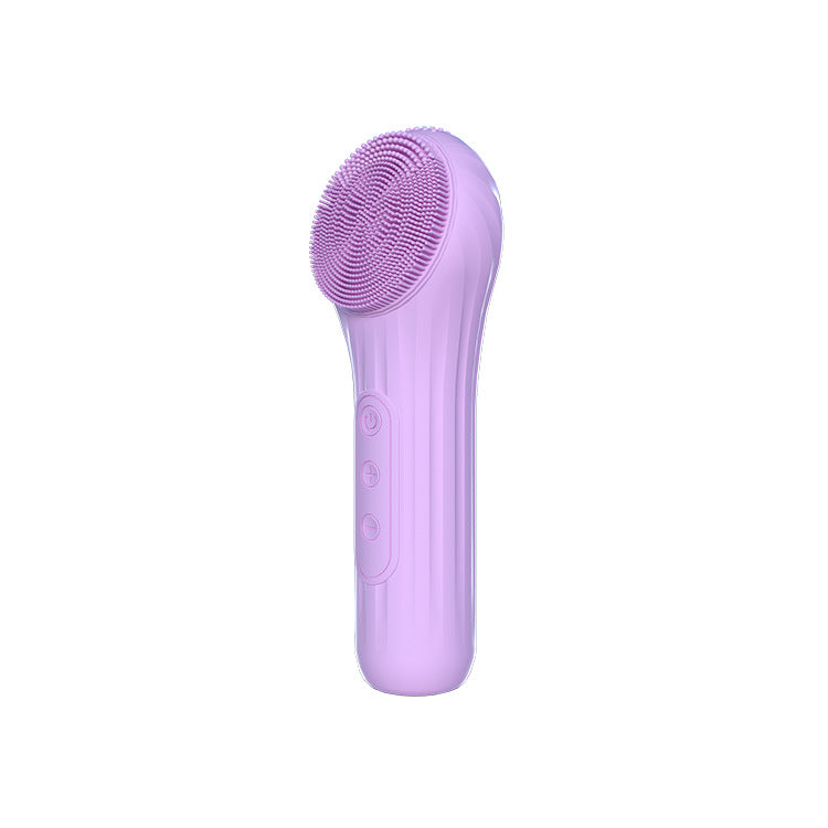 Silicone Facial Cleansing Brush - 6-Speed Vibration, Food-Grade Antibacterial Material with Warming Function(Purple)
