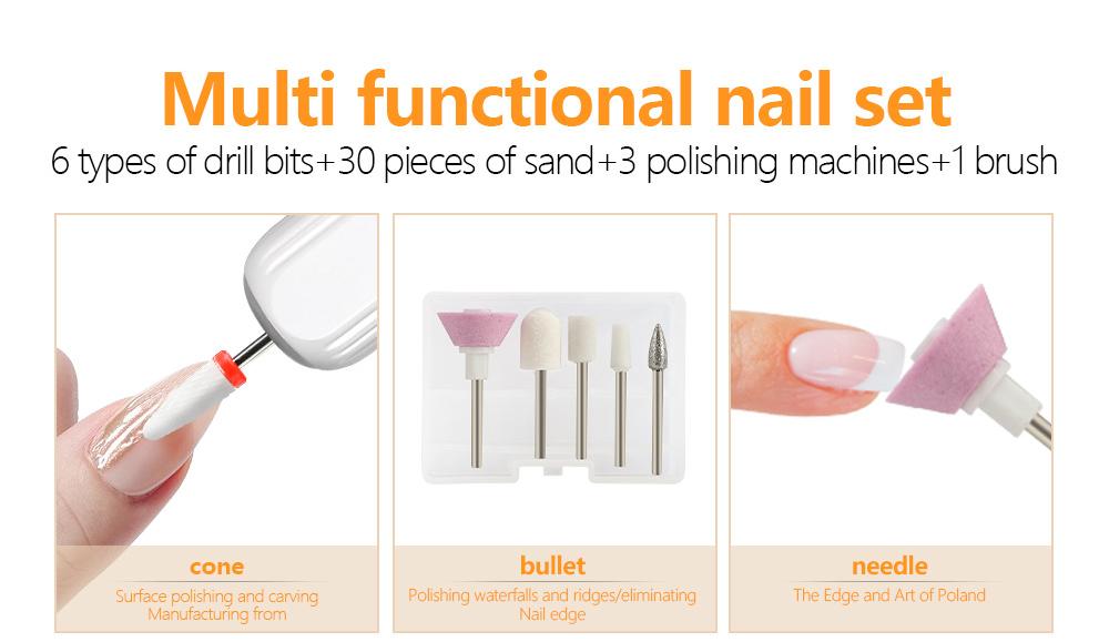 Portable Electric Nail Drill Pen Kit - USB-C Rechargeable, 3-Speed, High Torque, Low Heat(white)