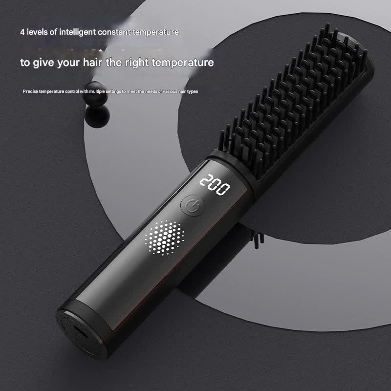 Cordless Hair Straightener Comb - 4 Temperature Settings, USB-C, PTC Heating(black)