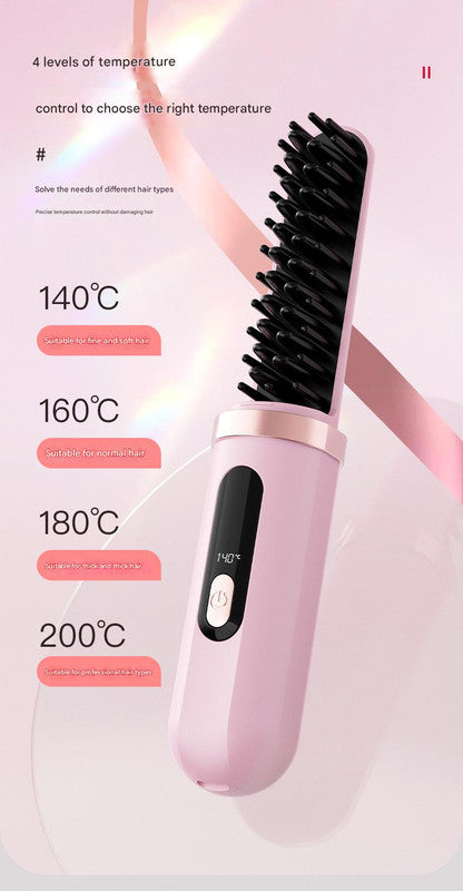 Cordless Hair Straightener Brush - 4000mAh USB-C Rechargeable, 4 Temps, Anti-Scald 3D Comb Design(white)