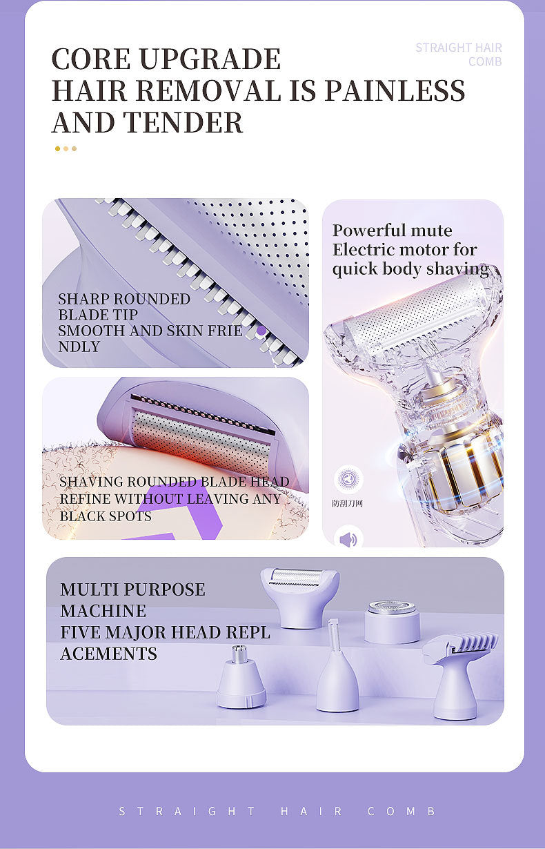 5-in-1 Electric Lady Shaver & Grooming Kit - LCD Display, USB-C Rechargeable, Full Body Hair Removal(pink)