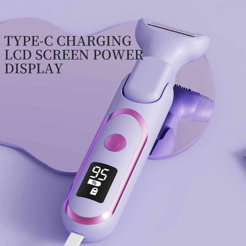 5-in-1 Electric Lady Shaver & Grooming Kit - LCD Display, USB-C Rechargeable, Full Body Hair Removal(Purple)