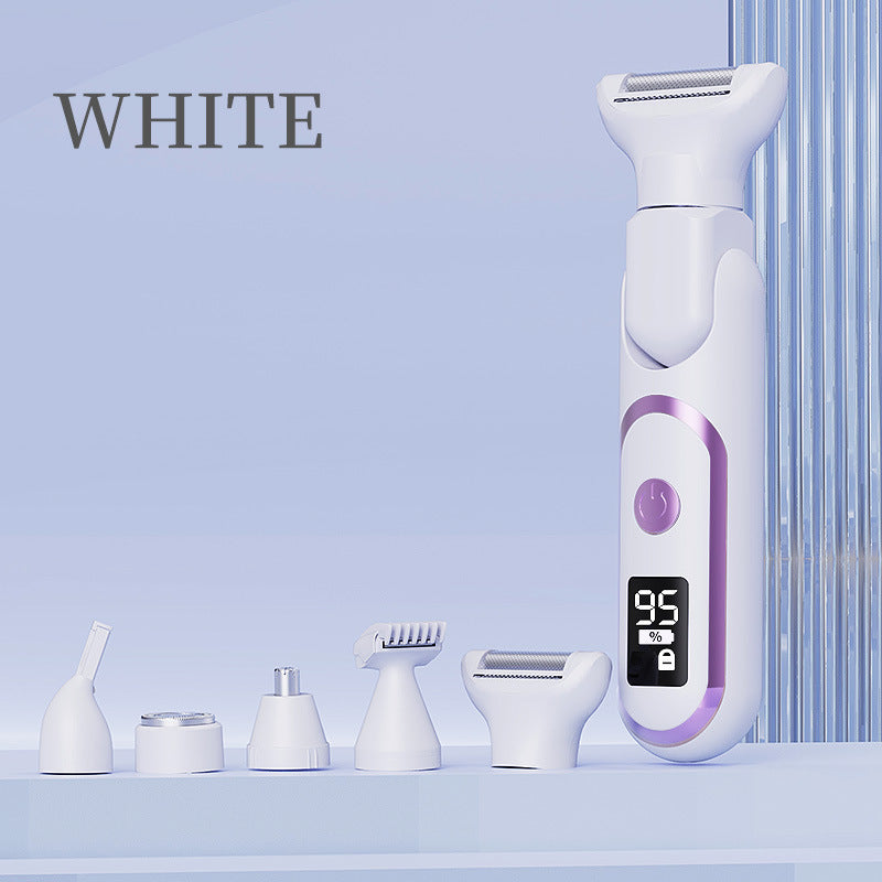 5-in-1 Electric Lady Shaver & Grooming Kit - LCD Display, USB-C Rechargeable, Full Body Hair Removal(White)
