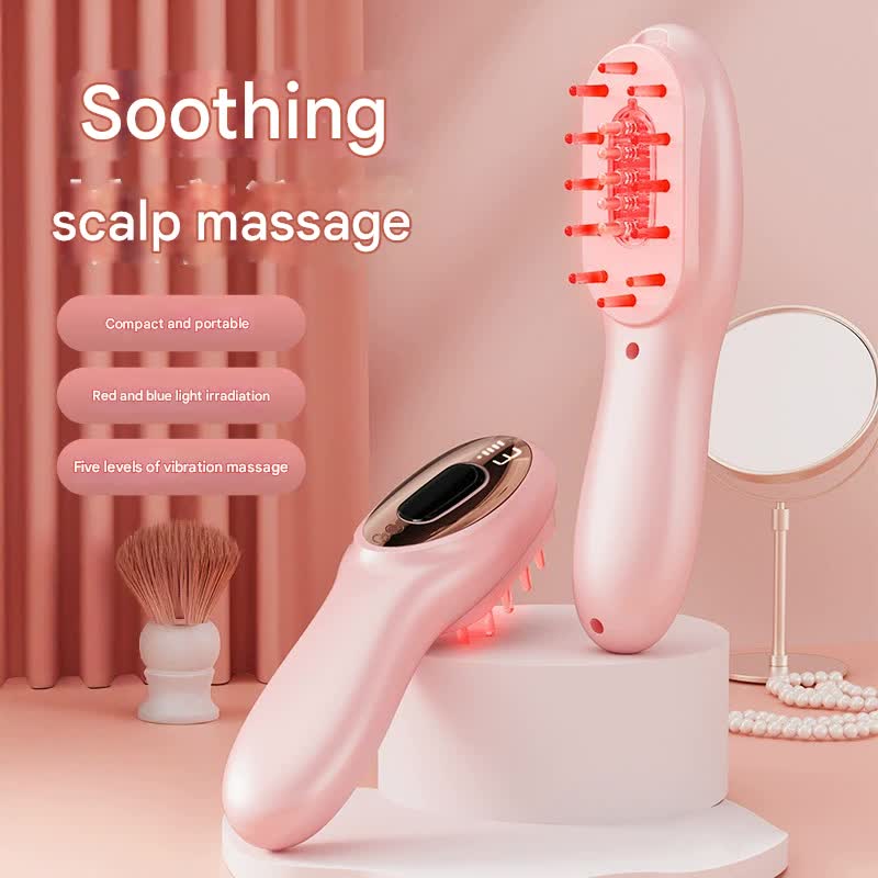Electric Scalp Massager Comb with Red & Blue Light Therapy - 5 Vibration Modes & Liquid Dispenser(pink)