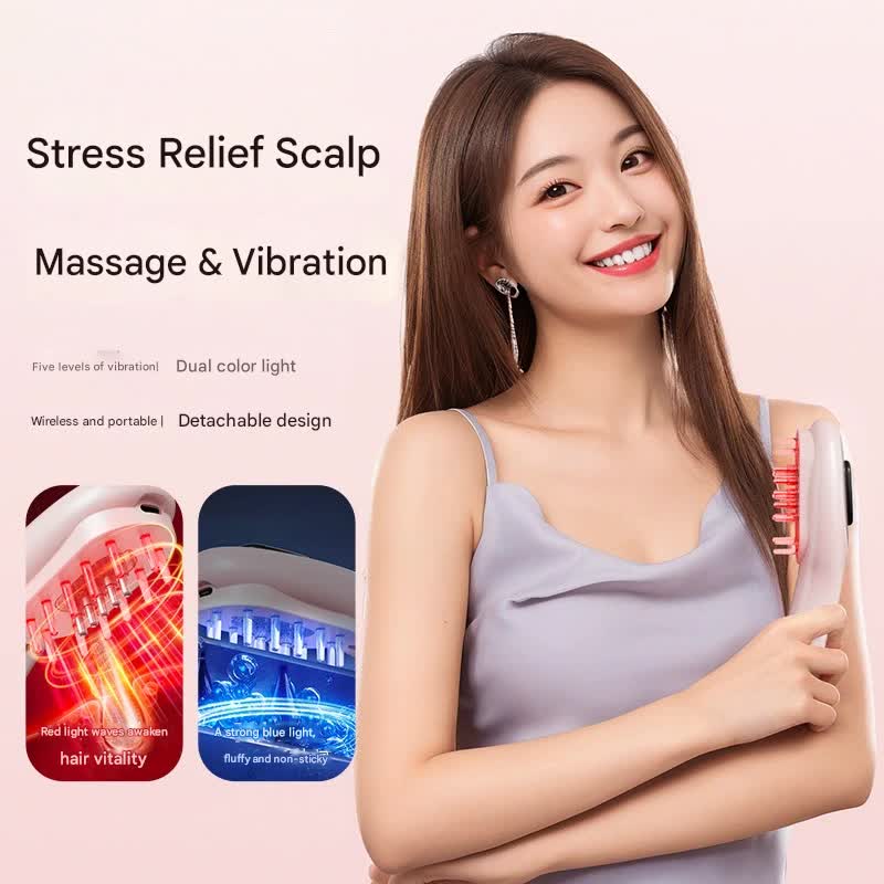 Electric Scalp Massager Comb with Red & Blue Light Therapy - 5 Vibration Modes & Liquid Dispenser(pink)