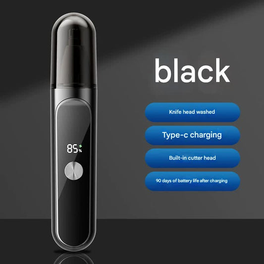 Electric Nose & Ear Hair Trimmer - USB-C Rechargeable, LED Display, Washable 360deg Head, Low Noise(black)