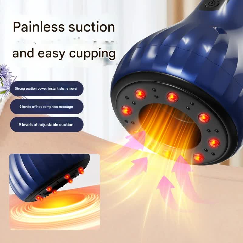 Electric Cupping & Gua Sha Massager - 9 Levels Heat & Suction, Red Light Therapy, USB-C Rechargeable(Purple)