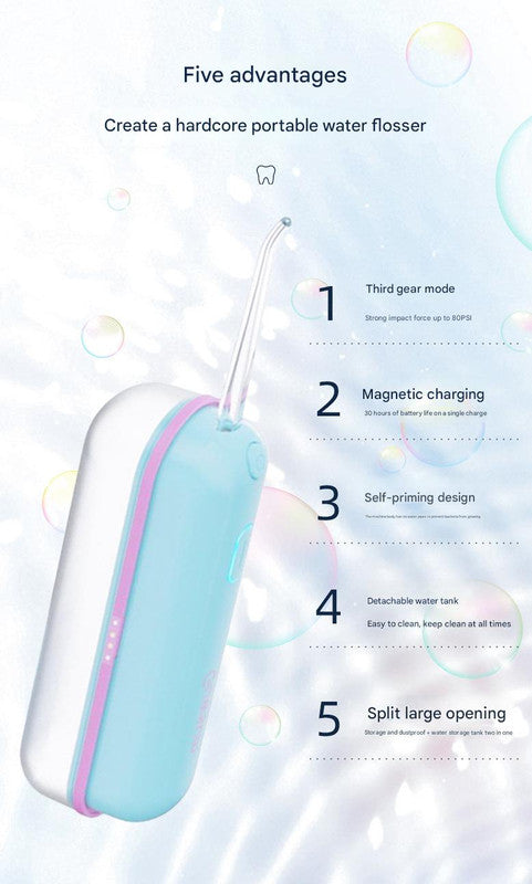Mini Portable Oral Irrigator - IPX68 Waterproof, UV Sterilization, 3 Modes, Magnetic Charging(Blue)