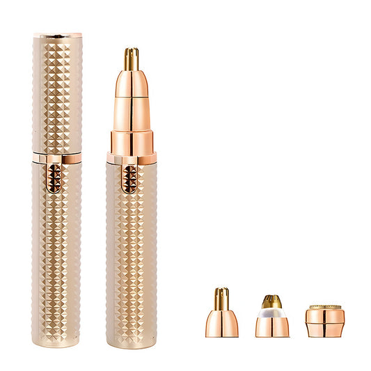 3-in-1 Rechargeable Electric Trimmer for Women - Nose, Eyebrow & Facial Hair Remover with Washable Heads & LED Light(Gold)