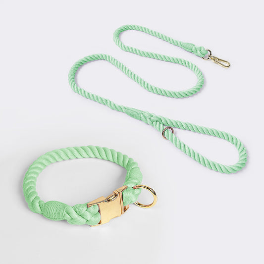 Handmade Rope Dog Collar and Leash Set - Colorful Woven Cotton Cotton (Mint green - Size M)