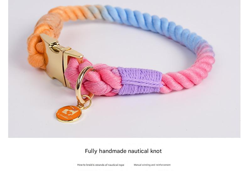 Handmade Rope Dog Collar and Leash Set - Colorful Woven Cotton Cotton (Purple - Size M)