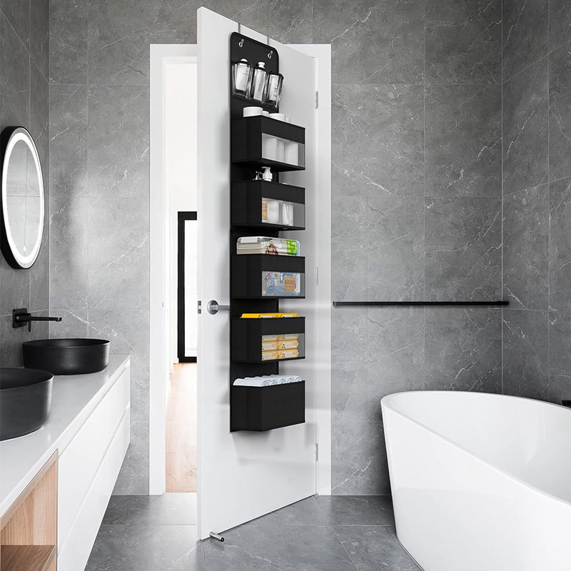 Black Heavy Duty 5-Tier Over-The-Door Hanging Organizer - Space-Saving Storage with Clear Windows & Mesh Pockets