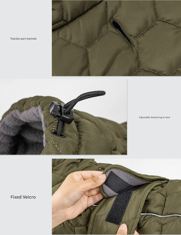 Size L Olive Green Warm Quilted Dog Winter Coat - Adjustable Fleece-Lined Puffer Vest with Reflective Trim & Leash Port