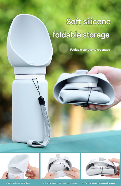 Pink Portable Pet Dog Water Bottle 550ml - Foldable Food-Grade Silicone Travel Drinker with Leak-Proof Dispenser