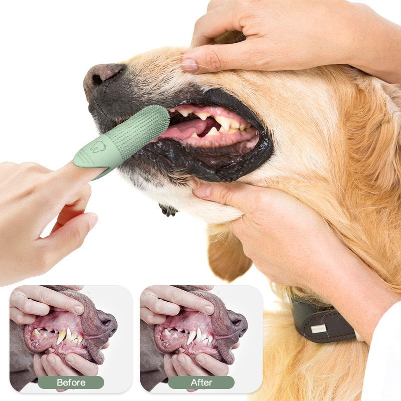 4 Pcs Beige Soft Silicone Pet Finger Toothbrush - Gentle Dental Care for Dogs & Cats, Tartar & Plaque Remover