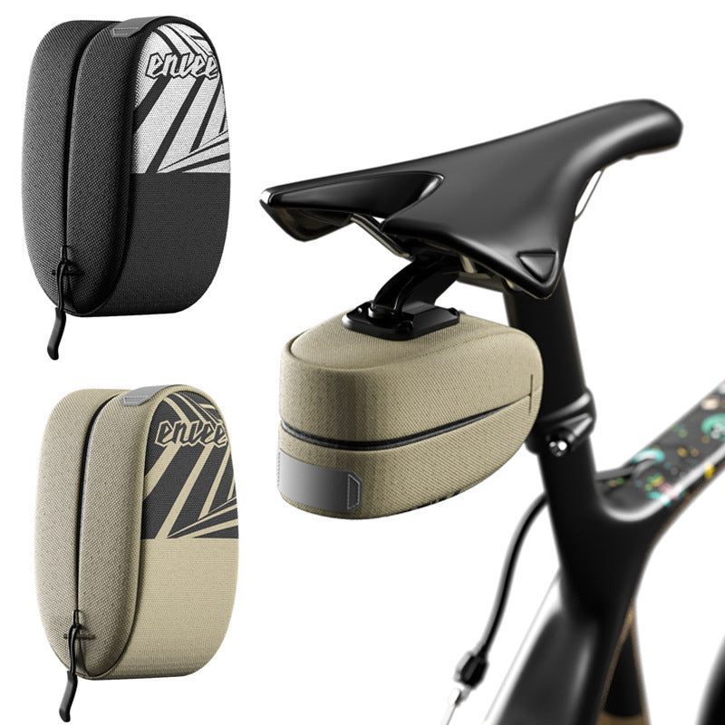 Black Compact Bike Saddle Bag - Quick-Release Water-Resistant Tail Pouch with Reflective Accents