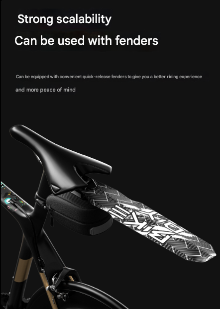 Black Compact Bike Saddle Bag - Quick-Release Water-Resistant Tail Pouch with Reflective Accents