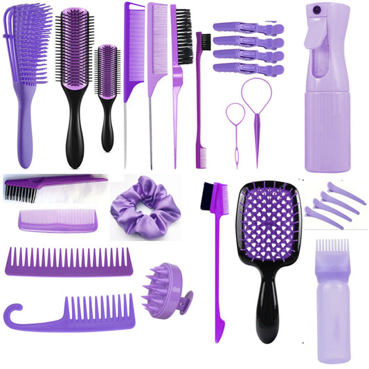 Purple Ultimate 27-Piece Hair Styling & Care Kit - Detangling Brushes, Combs, Scalp Massager & Salon Accessories