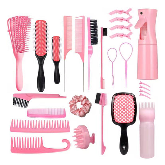 Pink Ultimate 27-Piece Hair Styling & Care Kit - Detangling Brushes, Combs, Scalp Massager & Salon Accessories
