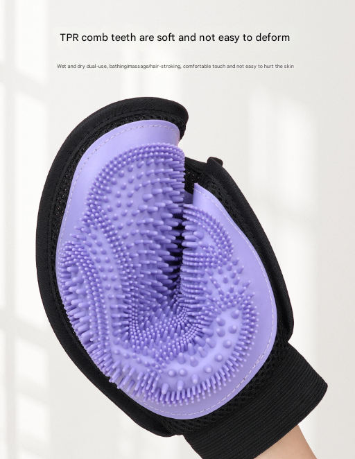 Purple 3-Pack Gentle Pet Grooming Glove - Deshedding, Bathing & Massage Mitt for Dogs & Cats, Breathable & Adjustable