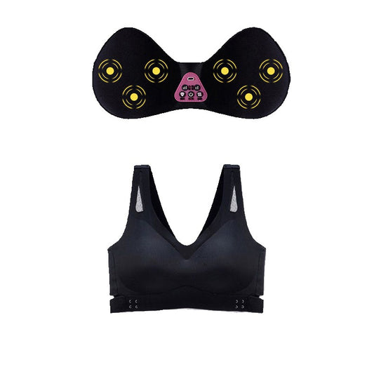 Size L Black Wireless Electric Breast Massager Bra - 5 Modes Vibration & 3 Heat Levels for Lifting Comfort & Wellness