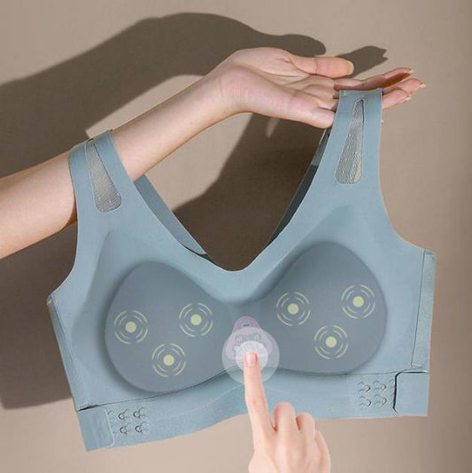 Size L Blue Wireless Electric Breast Massager Bra - 5 Modes Vibration & 3 Heat Levels for Lifting Comfort & Wellness