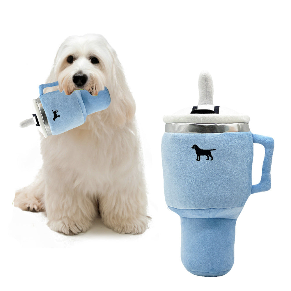 Blue Plush Travel Mug Squeaky Dog Toy - Soft Polyester Chew Toy for Boredom Relief & Interactive Fun - 31cm