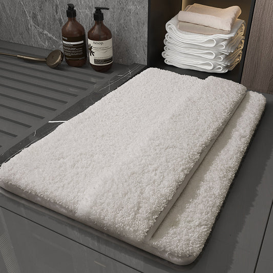 White Ultra Absorbent Plush Bath Mat - Non-Slip Bathroom Rug with Innovative Foot Drying Pocket