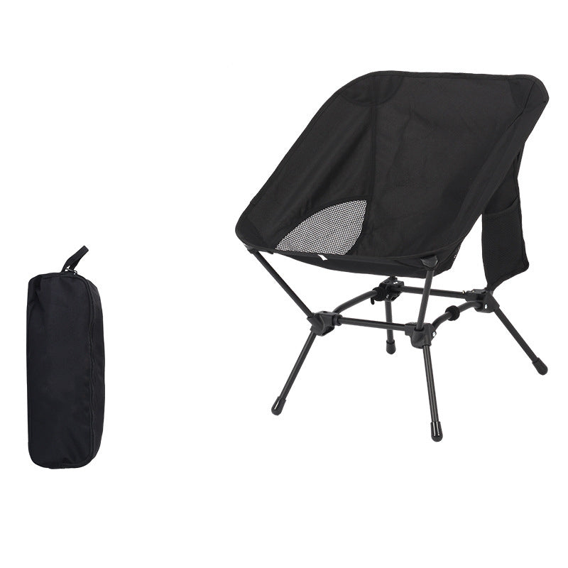 Black Lightweight Portable Camping Chair - Adjustable Height Folding Moon Chair with Breathable Mesh & Carry Bag for Outdoor, Beach, Fishing