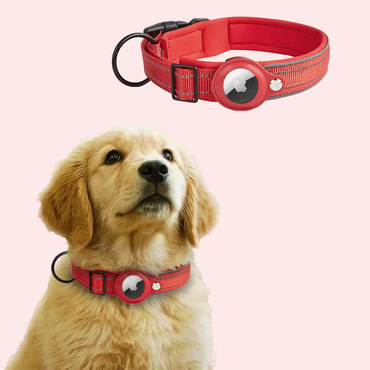 Size XL Red Reflective Adjustable Anti-Lost Pet Collar (For Apple AirTag - Collar Only, Tracker Not Included)