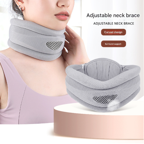 Grey Ergonomic Neck Support Brace - Adjustable Soft Cervical Collar for Posture Correction