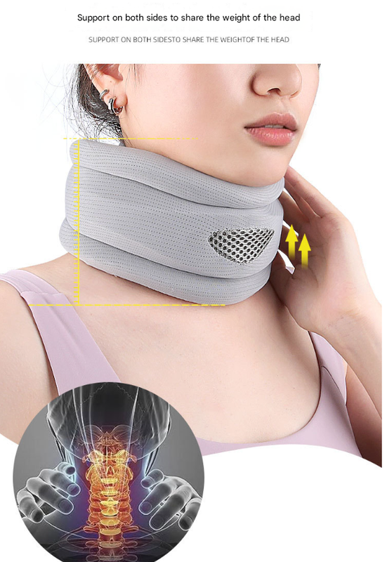 Grey Ergonomic Neck Support Brace - Adjustable Soft Cervical Collar for Posture Correction