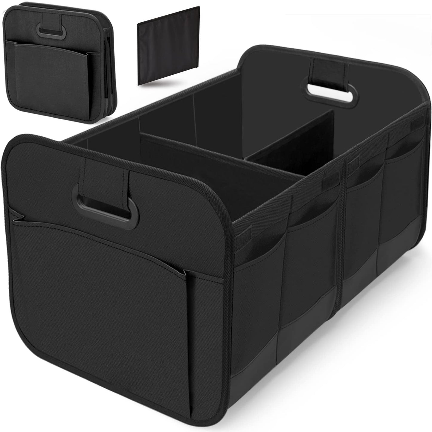 Black Heavy Duty Collapsible Car Boot Organiser - Large 65L Waterproof Trunk Storage Box with Compartments for SUV & Car