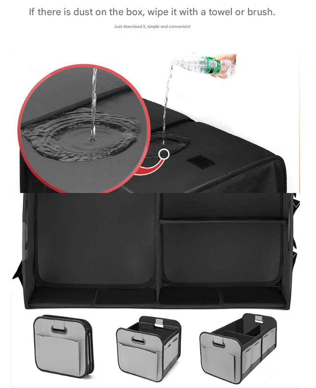 Grey and Black Heavy Duty Collapsible Car Boot Organiser - Large 65L Waterproof Trunk Storage Box with Compartments for SUV & Car