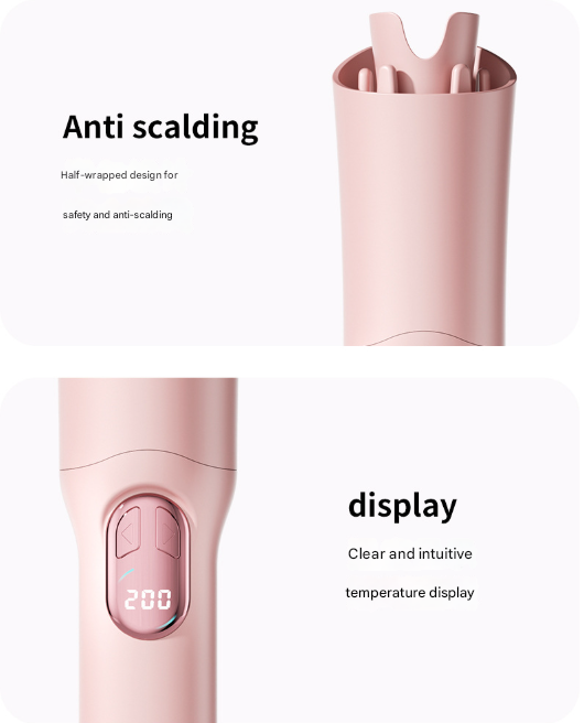 Pink Portable Cordless Hair Curler - USB-C Rechargeable Automatic Hair Waver with Ceramic Barrel & Anti-Scald Design