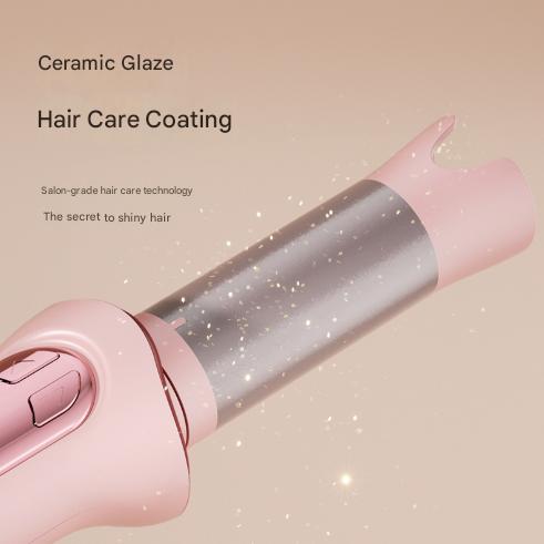 Pink Portable Cordless Hair Curler - USB-C Rechargeable Automatic Hair Waver with Ceramic Barrel & Anti-Scald Design