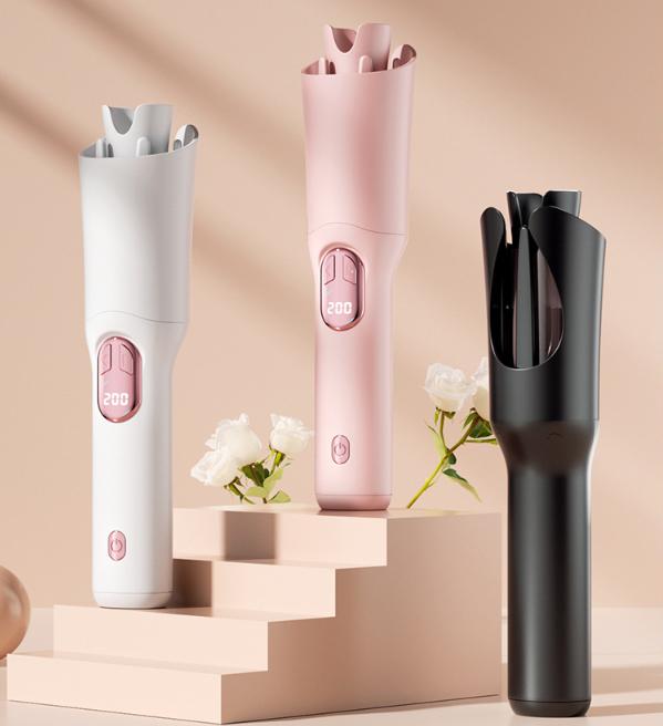 White Portable Cordless Hair Curler - USB-C Rechargeable Automatic Hair Waver with Ceramic Barrel & Anti-Scald Design