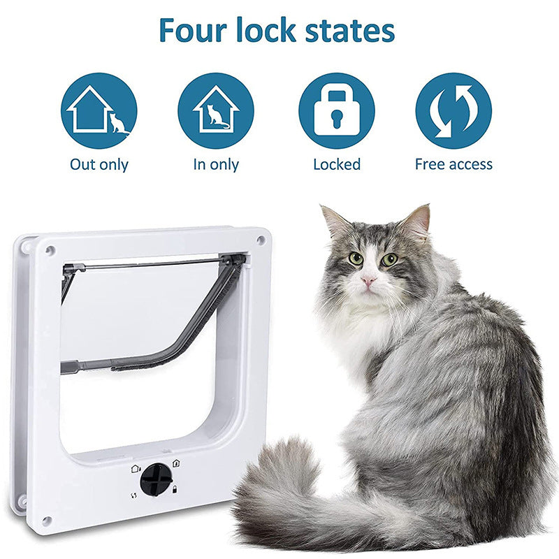 Size L Black 4-Way Locking Pet Flap Door for Cats and Small Dogs - Weatherproof Magnetic Cat Door