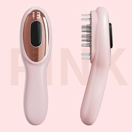 Pink Rechargeable Electric Scalp Massager with Red & Blue Light Therapy - Hair Oil & Serum Applicator Comb(Not containing essential oils)